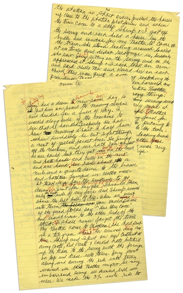 Moe Howard's Handwritten Manuscript Page When Writing His Autobiography -- Moe, Curly & Shemp Play Pranks at the Farm, ''How can you do such crazy things?'' -- Two Pages on One 8'' x 12.5'' Sheet